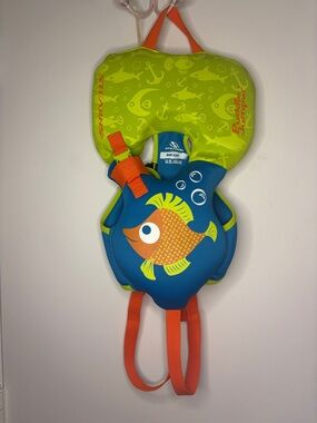 Infant Kids Swim Vest with Fish Print - Blue & Lime
